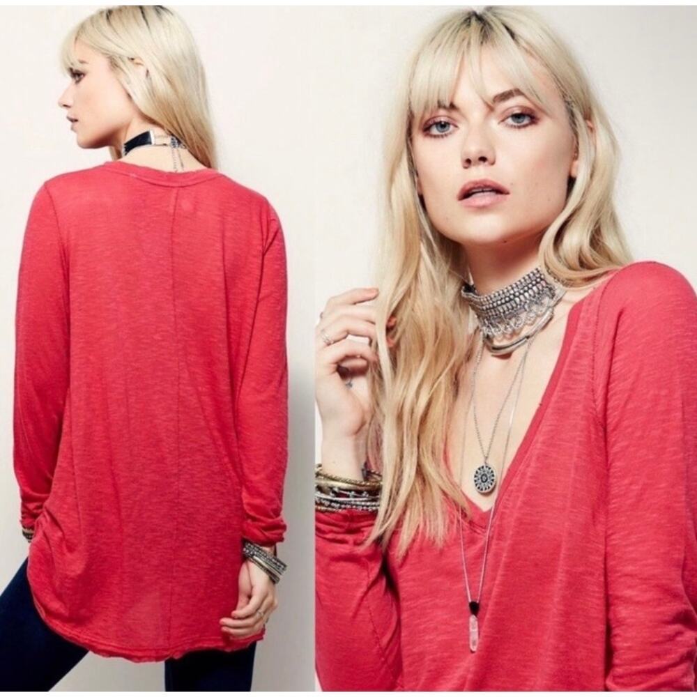 Free People We The Free Sz S Anna Burnout Tunic Tee Distressed Indie Worn-in - Picture 2 of 16